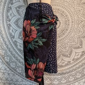 Anthropologie Maeve Floral Polka Dot Wrap Skirt